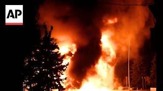 Gas station engulfed in flames in Ukraine's Sumy after Russian strike