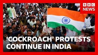 Thousands of students continue 'cockroach' protest in Delhi | BBC News