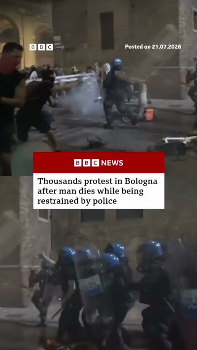 Dozens hurt in Bologna protests after man dies while being restrained by police. #Bologna #BBCNews