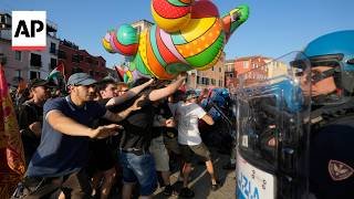 Protesters clash with police in Italy as US ambassador arrives in luxury yacht