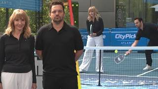 The Dink's Jake Johnson and Mary Steenburgen Challenge ET to a Real-Life Pickleball Game (Exclusive)
