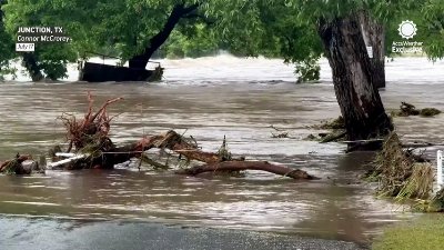 Roadway washed out by flooding from Texas' Llano River
