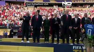 Trump and Infantino hand World Cup trophy to Spain