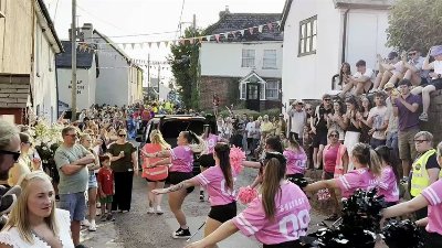 The Diamond Twirlers dancing through Cheriton Fitzpaine during the carnival, video Alan Quick IMG_6047