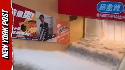 Shocking footage shows river of water rushing into Chinese supermarket