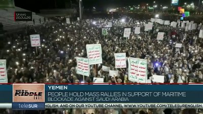 Yemen | People rally in support of maritime blockade against Saudi Arabia