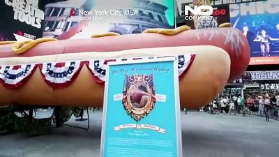 Giant hot dog sculpture returns to New York Times Square