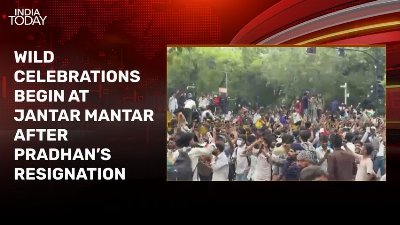Watch: Jantar Mantar erupts in celebration after Dharmendra Pradhan resigns