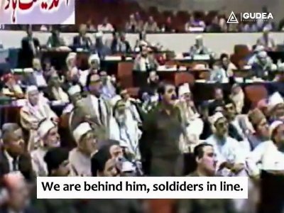 Ehsan Elahi Zaheer supporting Iraqi President Saddam Hussein.