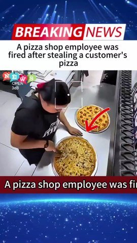 pizza shop employee was fired after stealing a customer's pizza. #news #pizza #theft #Viralvideo #