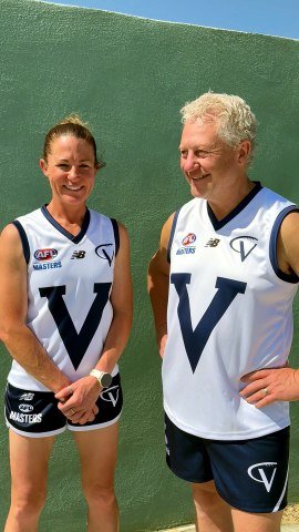 Victoria Country AFL Masters players Nicky Porter and Matt Jones