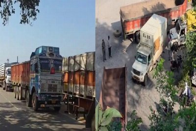 केशकाल घाट के मोड में फंसा ट्रक, लगा लंबा जाम